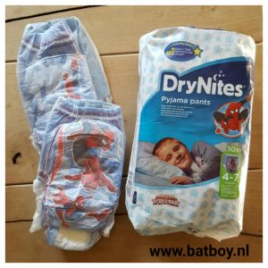 drynites, bedplassen, batboy, pamper, spiderman