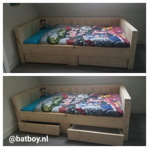 batboy, bed, jongensbed, steigerhout, slapen, matras, kind