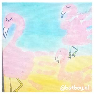 DIY, Flamingo's, batboy, handafdruk