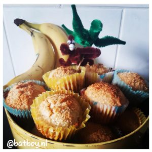 muffins maken, banaan en kokosmuffins, batboy